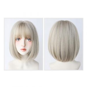 Perruque Avec Frange Perruque de cheveux courts gris d&eacute;grad&eacute;, perruque de cheveux raides, perruque r&eacute;sistante &agrave; la chaleur, adapt&eacute;e aux festivals de musique, soir&eacute;es &agrave; th&egrave;me, mariages, concerts, rende (yingyingyy, neuf)