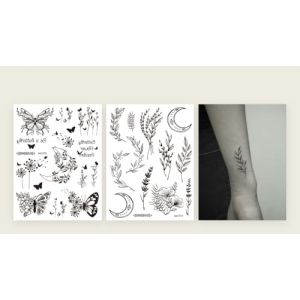 Lot de 2 feuilles de tatouage temporaire motif lune feuille feuille tatouage papillon tatouage JSD015 032 (Beyond Perfection, neuf)