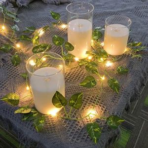 Artificielles Feuilles LED Guirlande Lumineuse &agrave; Piles Dor&eacute;e Epipremnum F&eacute;e Rotin Guirlande Suspension Lumi&egrave;re pour Maison Mariage No&euml;l Jardin Bureau D&eacute;cor (D-Vigne dor&eacute;e Epipremnum, 2M/20LED) (Riaxuebiy, neuf)