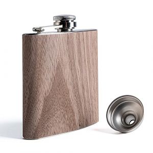SPDYCESS Flasque &agrave; Alcool avec Rev&ecirc;tement Bois 170ml Flasque en Acier Inoxydable avec Entonnoir Bouteille &agrave; Liqueur Cadeau pour Homme Escalade P&ecirc;che Randonn&eacute;e Camping (YIHANGYUYIPING, neuf)