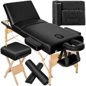 TecTake® Table de Massage Pliante Professionnelle 3 Zones Rembourrage de 10 cm Massage et Relaxation Bois Table Esthetique Professionnel Lit de Massage Portable, Accessoires Inclus - Noir (Made4Home SAS, neuf)