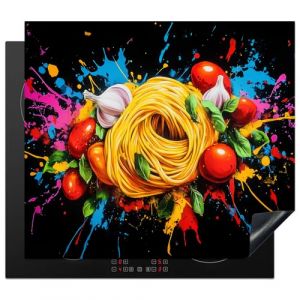 KitchenYeah© Protection Plaque Induction 60x52 cm Protege Deco Cuisine Cache Protège De Cuisson Accessoires Spaghetti - Graffiti - Peinture - Coloré - Nourriture - Modern (KitchenYeah, neuf)