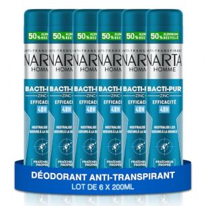 NARTA - Déodorant Homme - Bacti-Pur Anti-Transpirant Spray Zinc Efficacité 48h Sans Alcool - lot de 6x200ml (Parapharmacie Centrale, neuf)