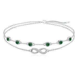 Cosie Lily Bracelet Femme Pierre Naissance Bijoux Cadeau Saint Valentin Femme Infini Argent Sterling 930 Bracelet Double Chaîne avec Zircone Coeur Bracelet Personnalisé Femme Petite Amie/Épouse/Manma (SAILIAN EU, neuf)