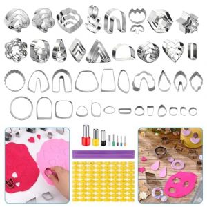 EEEKit Kit d'Emporte-Pièces pour Pâte Polymère, 76 Pièces en Acier Inoxydable avec Emporte-Pièces Ronds et Lettres pour Création de Bijoux (EEE kit, neuf)
