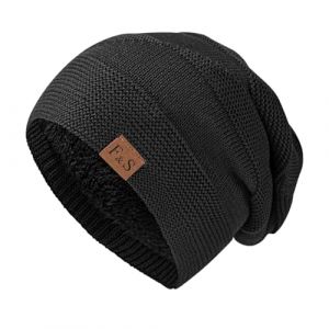 Kinwers Bonnet Homme Hiver,Bonnet Noir Femme Long Homme Doublé Polaire,Slouch Beanie Bonnet Style Grosse Maille Bonnets d'hiver Classique Doux. (haoqiandianshang, neuf)