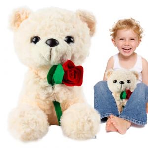 JWTRSVTY Ours En Peluche Avec Rose, Ours Peluche Tenant Une Rose, Animaux En Peluche Ours Saint Valentin, Saint-Valentin Jolie Peluche, pour Petite Amie De Saint Valentin, Cadeau Anniversaire (Blanc) (Treasures-EU, neuf)