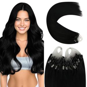 YoungSee Extension Cheveux Micro Ring Noir 14 Pouces 35 Cm Extension Cheveux Naturel Anneau Noir Extension Vrai Cheveux a Loops Noir Extension Micro Ring Pour Cheveux Courts 50Brin/50G (YoungSee Europe, neuf)