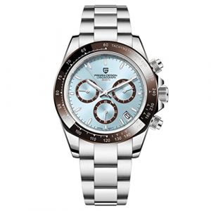 Pagani Design Montre &agrave; Quartz Classique pour Homme Mouvement Japonais VK63 Lunette en c&eacute;ramique Acier Inoxydable &Eacute;tanche Business Sport Chronographe Date, Bleu glacier-pd1644 (Tyberley Watch Store, neuf)