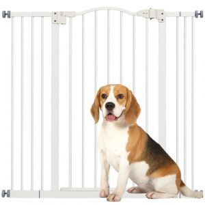 PawHut Barri&egrave;re de s&eacute;curit&eacute; pour Chien Extensible 74-100 cm, barri&egrave;re d'escalier &agrave; Fixation par Pression sans percer, Double Verrouillage, Fermeture Automatique, Hauteur 94 cm, Blanc (Aosom FR, neuf)