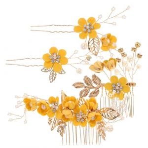 Hemobllo Peigne à Cheveux de Mariée Fleur Jaune Lot de 4 set de Accessoires de Coiffure pour Femme Épingles Ornées pour Mariage Décoration Cheveux Fête Fleuris (Leopolerd, neuf)