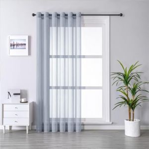 MRTREES Rideaux Salon Moderne Gris Transparent &agrave; Oeillets, Voilage Rideau Int&eacute;rieur pour Fenetre Chambre Adulte Salle &agrave; Manger Baie Vitr&eacute;e, Grande Hauteur 140x350 CM, 1 Pi&egrave;ce (MRTREES HOME, neuf)