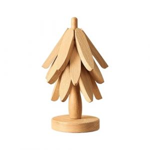 Ensemble de Dessous de Plat Pliable en Forme d'arbre en Bois, Dessous de Verre Naturel de qualit&eacute; sup&eacute;rieure avec 1 Support, Ensemble de dessouss de Plat en Bois r&eacute;sistant &agrave; la Chaleur pour Plats (CHENXIONGdepu, neuf)