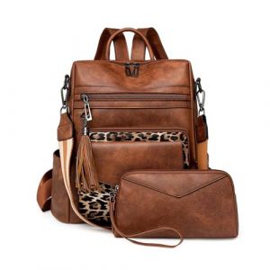 SONARIN PU Sac &agrave; Dos &agrave; Main Femme,Imperm&eacute;able Mode Sac &agrave; Dos Femme avec Sacoche Vintage,Sacs &agrave; Loisir Sacs &agrave; Bandouli&egrave;re Convertible pour &Eacute;cole Tavail Voyage(Marron + L&eacute;opard) (PROFUMIX S.r.l., neuf)