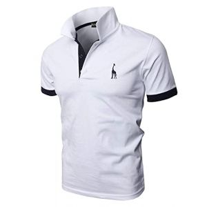 KUNJLELP Polo à Manches Courtes pour Hommes Broderie de la Girafe T-Shirt d'été Uniformes,A-Blanc,XL (Chuanghui-EU, neuf)