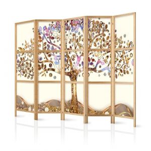 murando - Paravent Int&eacute;rieur Japonais 225x172 cm - S&eacute;parateur de Pi&egrave;ce en Bois Naturel et Toile Imprim&eacute;e - Paravent Oriental Portable et Pliable - Arbre avec Fleurs &Eacute;tincelantes l-A-0002-bh-c (murando, neuf)