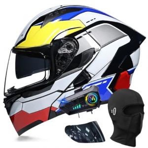 Bluetooth Modulable Casque Moto Homologué ECE, Flip Up Casque Adulte Moto avec Double Visière pour Anti-Collision Casque Scooter Casque Integral Modulable pour Homme Femme M~XXL (GXPgxp, neuf)