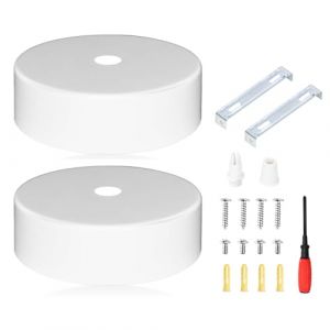 Laitejituan 2 Pièces Auvent de Plafond en Métal, 80 x 25 mm Rosace Plafond Cache Fil Blanc, Cache Fil pour Lustre Plafond avec Accessoire D'Installation pour Salon, Couloir, Lustre de Cuisine (Laitejiguangkeji, neuf)