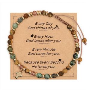 LACHT Bracelet Croix Chr&eacute;tien Femme, Bracelet Pierre Naturelle Femme avec Croix Dor&eacute;e, Bijoux Pierre Naturelle Bapt&ecirc;me Communion, Religieux Cadeau Femelle, Cadeau Bapt&ecirc;me Religieux, Dons chr&eacute;tiens (candy27seven, neuf)