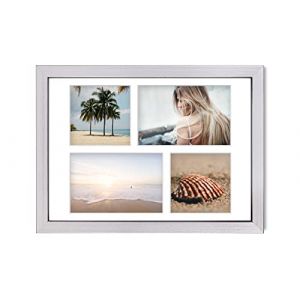 aFFa frames Tisar 24x30 cm Cadre photo en bois avec verre synth&eacute;tique incassable multi-vues Cadre Multi Photo avec Passe-Partout 4 ouvertures pour 2 images 10x15 cm et 2 images 10x10 Argent (02) (aFFa frames, neuf)