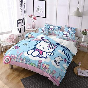 NICHIYO Hello Kitty Christmas Parure de lit 3 pièces en microfibre avec housse de couette de 200 x 200 cm et taies d'oreiller Impression numérique 3D (6, lit double) (NORTTA, neuf)