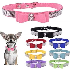 Collier pour chien et chat en cuir avec strass et nœud papillon - Noir - Taille S (ruichengxianyonglejieleizizhuanghuangcailiaodian, neuf)