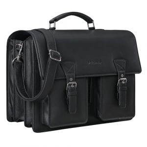 STILORD 'Cory' Serviette Cuir Homme Femme Grand Sac Enseignant XL Cuir Véritable 15.6 pouces Ordinateur Sac Business Vintage avec Sangle Valise, Couleur:noir (STILORD Cuir, neuf)
