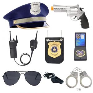 ZUCOS Costume de police pour enfant, policier, menottes, lunettes de soleil insigne Détective Cop Swat Jeu de rôle Accessoire de fête d'Halloween Costume de fête (C, M) (JinXing Party Store, neuf)