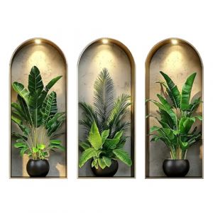 milaosk 3 Pi&egrave;ces Stickers Muraux 28 x 63 cm 3D Autocollants Muraux Plantes Sticker D&eacute;coration Adhesif Vinyle Art Moderne Sticker Mural Vase Decor Mural pour Salon Cuisine Chambre Salon (Moxs, neuf)