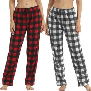 YUSHOW Lot de 2 Bas de Pyjama Femme &agrave; Carreaux en polaire Hiver Souple Pantalon de Pyjama Confortable Lounge D&eacute;contract&eacute;,Carreaux rouges + Carreaux Gris (lot de 2) M (YUSHOW Sports, neuf)