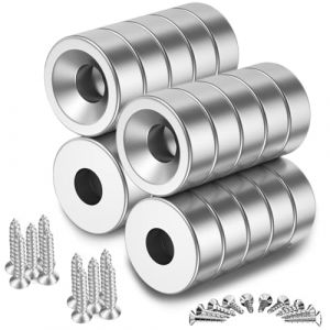 20 Pi&egrave;ces Aimants en N&eacute;odyme, Aimant Neodyme Super Puissant Contre Al&eacute;sage avec Manchon en Acier, 15 x 3 mm Aimant en pot Frais&eacute; Avec Vis, pour Tableau Magn&eacute;tique, R&eacute;frig&eacute;rateur, Cuisine, Bureau (HYKJ-SHOP, neuf)