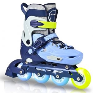 LIRENGUI R&eacute;glables Patins &agrave; roulettes en Ligne pour gar&ccedil;ons et Filles, Patins &agrave; roulettes &agrave; 4 Roues pour Enfants et Adolescents avec Roues Lumineuses pour Les Sport, Bleu Vert, Large (xinfuy, neuf)