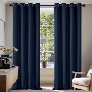 Deconovo Rideaux Occultants Isolant Thermique Anti Froid, Design Moderne à Oeillets, Rideaux pour Salon et Chambre, 140x220 CM (Largeur x Hauteur), Bleu Marine, 2 Pièces (Deconovo-Home, neuf)