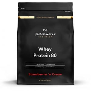THE PROTEIN WORKS Whey Protéine 80 (Concentré) | 82% de protéines | Shake à faible teneur en sucre et à forte teneur en protéines | Fraises à la Crème | 1kg (Slow blow deals, neuf)
