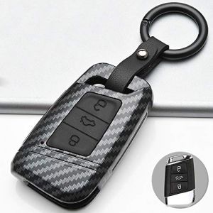 ontto Coque de cl&eacute; de voiture pour VW Magotan Passat B8 CC Tiguan MK2 Jetta Skoda Superb A7 Kodiaq ABS Coque porte-cl&eacute;s protection en fibre de carbone Noir C (Ontto, neuf)