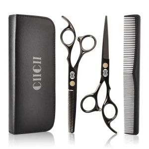 CIICII Kit Ciseaux Coiffure Professionnel, 6,5 Pouces Ciseaux de Coiffure Desepaissir - Ciseau Cheveux (Ciseaux Coiffeur Desepaississant Sculpteur Effileur Barbier) pour Bricolag Domicile Salon Noir (CIICII EU, neuf)