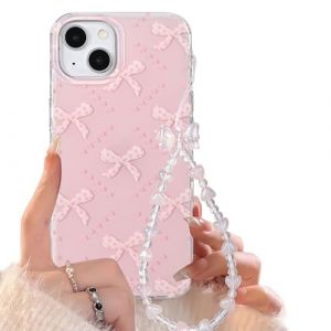 Reownest Coque pour iPhone 15 avec Motif N&oelig;ud Rose Bling Mignon, Coque T&eacute;l&eacute;phone Esth&eacute;tique en TPU Souple Antichoc &Eacute;tui pour Filles Femmes + Cha&icirc;ne Perles N&oelig;ud (Ownest brand, neuf)