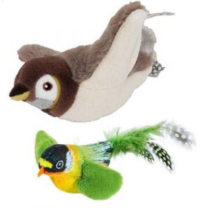 2PCS Oiseau Pour Chat, Jouet Chat Oiseau Qui Bouge, Oiseau Volant Pour Chat, Jeux Oiseau Pour Chat Simul&eacute;, Flapping Chirping Bird Cat Toy, Jouet Interactif Pour Chat(petit vert, grand marron) (lushanjianzhi, neuf)