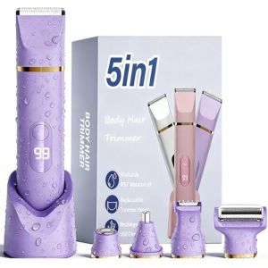 XkuiHF 5 en 1 Rasoir Electrique Femme, Tondeuse Maillot humide/s&egrave;che, &eacute;tanche IPX7, Tondeuse Femme Intime pour le visage, les aisselles, les jambes, les bras et le maillot (Violet) (Xiakk-EU, neuf)