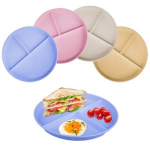 Rongxze 4 Pièces Assiette Compartiment Enfant, Incassable Assiette, 22.8 cm Assiette Reequilibrage Alimentaire Adulte en PP Premium, Réutilisable (Beige, Rose, Bleu, Jaune) (Rongxze, neuf)
