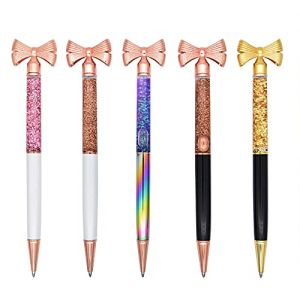 Gullor Lot de 5 stylos &agrave; bille en m&eacute;tal avec petit n&oelig;ud, stylo encre noire, multicolore B (Huohuo, neuf)