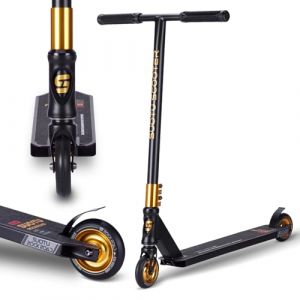 SUOTU Trottinette Freestyle, Direction &agrave; 360&deg;, Stunt Scooter avec Roues en PU 85A 100 mm, Trotinette pour Enfants Adolescent Adultes, Capacit&eacute; de Charge: 100 kg, Aluminium (Noir &ndash; Or) (Uni-Phoenix, neuf)