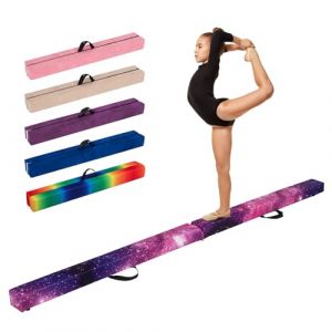 COSTWAY Poutre d'Équilibre Pliable de 240 cm, Barre de Gymnastique au Sol Portable en Mousse avec Housse en Daim Amovible et Fond Antidérapant Poignées, pour Enfants, Gymnastes (Dégradé Violet) (FDS GmbH, neuf)