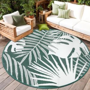 Capslpad Tapis d'extérieur rond résistant aux intempéries ∅180 cm Réversible Plastique Pliable Tapis de paille réversible Portable Camping Tapis de pique-nique Tapis de tente Jardin arrière-cour Plage (Capslpad, neuf)
