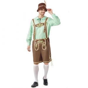 Ezuwail Costume bavarois de la bi&egrave;re pour homme - 4 pi&egrave;ces - Avec bretelles, chemise, chaussettes, chapeau - Costume d'Halloween pour adulte (yurjim, neuf)