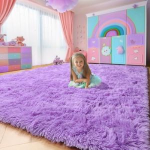 Tapis pour chambre de fille, tapis &agrave; poils longs doux pour salon, chambre d'enfant, salle de jeux, chambre de b&eacute;b&eacute;, design Kawaii, violet, 1,5 x 2,4 m (Lily Mall, neuf)