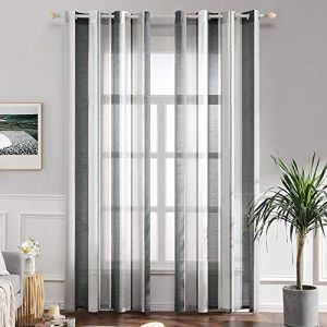 MIULEE Rideaux Voilage &agrave; Rayures Blancs et Gris Fonc&eacute;, Voilages Int&eacute;rieurs avec Oeillets, Beaux Voile Rideau Voilage Fenetre Chambre, Lot de 2 Transparent Rideaux Salon Hauteur 245 CM (MIULEE HOME, neuf)
