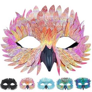 CWENDANER Élégant masque d'oiseau avec plumes 5 couleurs Demi-masque pour carnavals, bal masqué et carnaval (multicolore, pour les fêtes à thème et le carnaval) (rose) (Jie&M, neuf)