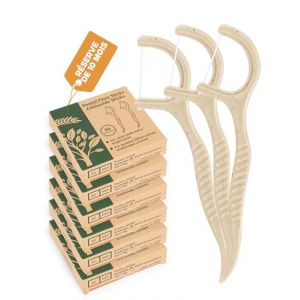 300x fil dentaire avec manche naturel fils dentaires cure dent sans plastique soie dentaire Natural Dental Floss Picks &Eacute;cologique B&acirc;tonnets de fil dentaire en ma&iuml;s et paille vegan(6x50) (Laoye, neuf)