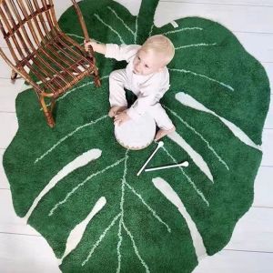BEAUTYBIGBANG Tapis pour Enfant 80 × 120 cm en Forme de Feuille Vert Antidérapant Tapis de Jeu Doux pour Filles et garçons Tapis de Bain antidérapant en Forme de Feuille Vert (EHOTER Décor, neuf)